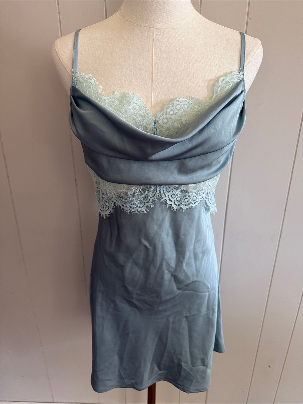 Silky Lace-Trim Slip Dress Bluish Grey Romantic Fairy Whimsigoth Size Small - Picture 6 of 14